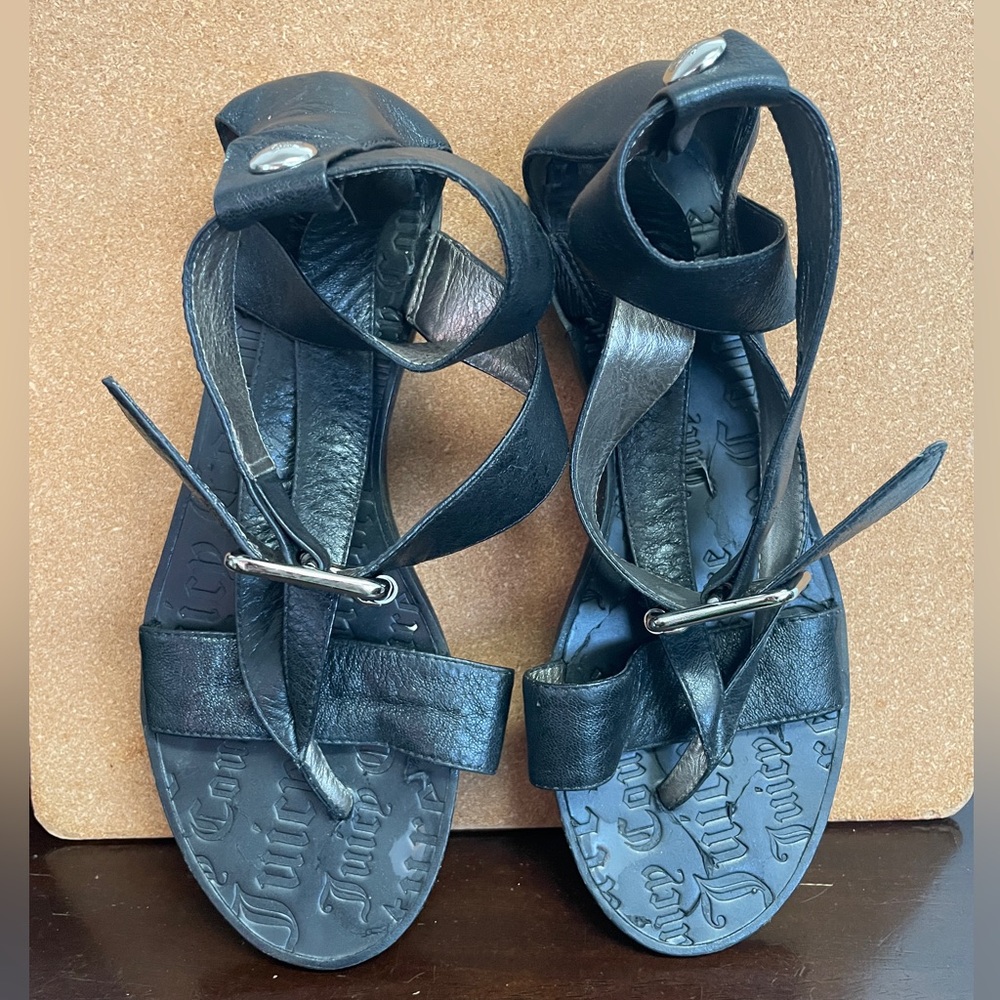 Juicy Couture Black Leather Strappy Sandals